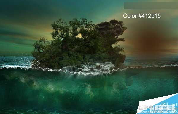 Photoshop合成海洋巨龟驮着岛在水上漂浮的效果图87