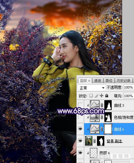 Photoshop调制出灿烂的蓝黄色霞光绿树中的人物图片29