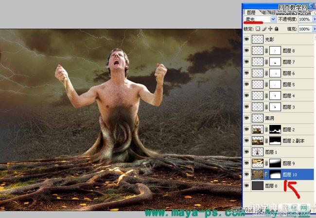 Photoshop合成吓人的树妖制作教程28