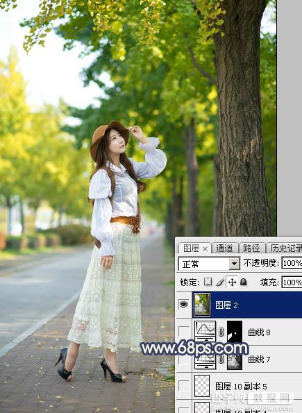 Photoshop为绿树下的人物调制出灿烂的霞光效果22