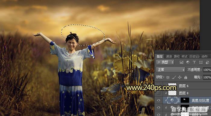 Photoshop调制出黄褐色霞光色荷叶边人物图片29