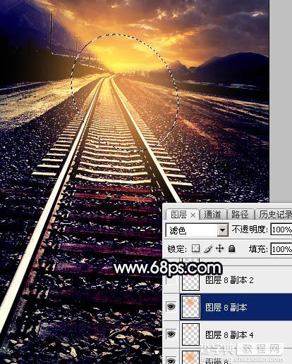 Photoshop为铁轨图片加上晨曦暖色33