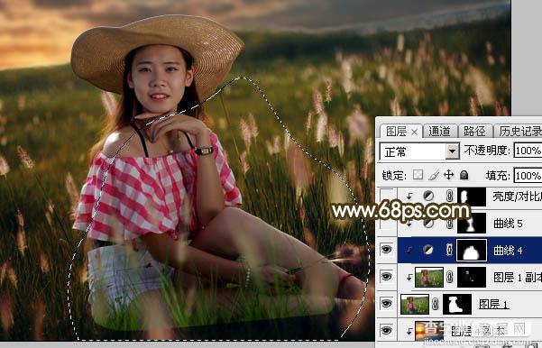 Photoshop调制出暗调晨曦阳色光原野草地上人物图片23