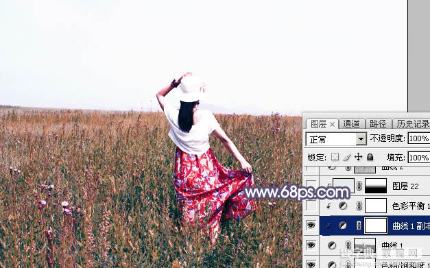 Photoshop将草原人物图片调制出唯美的暗调红蓝色16