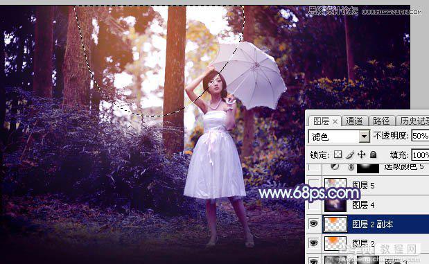 Photoshop调出梦幻紫色调的森林美女照片教程32