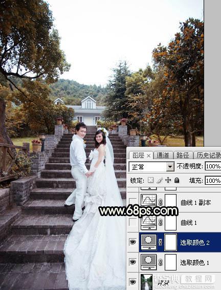 Photoshop调出暗调暖色霞光园林中情侣图片11