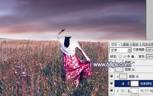 Photoshop将草原人物图片调制出唯美的暗调红蓝色40