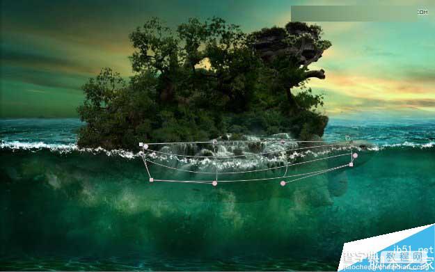Photoshop合成海洋巨龟驮着岛在水上漂浮的效果图84