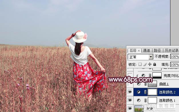 Photoshop将草丛人物图片打造魔幻的粉调红绿色效果9