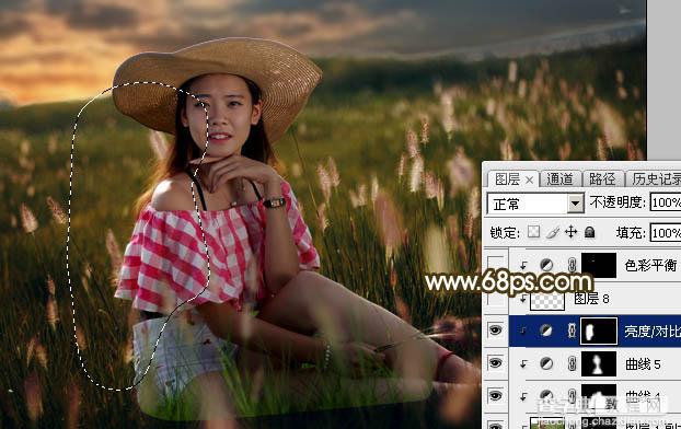 Photoshop调制出暗调晨曦阳色光原野草地上人物图片27