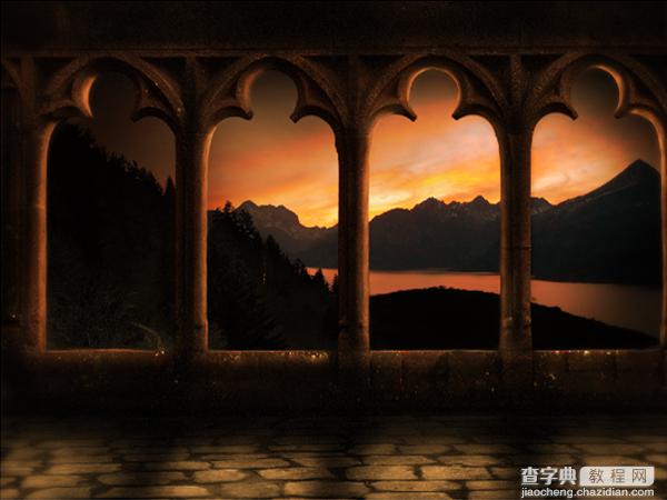 Photoshop下合成城堡外的日落景色1
