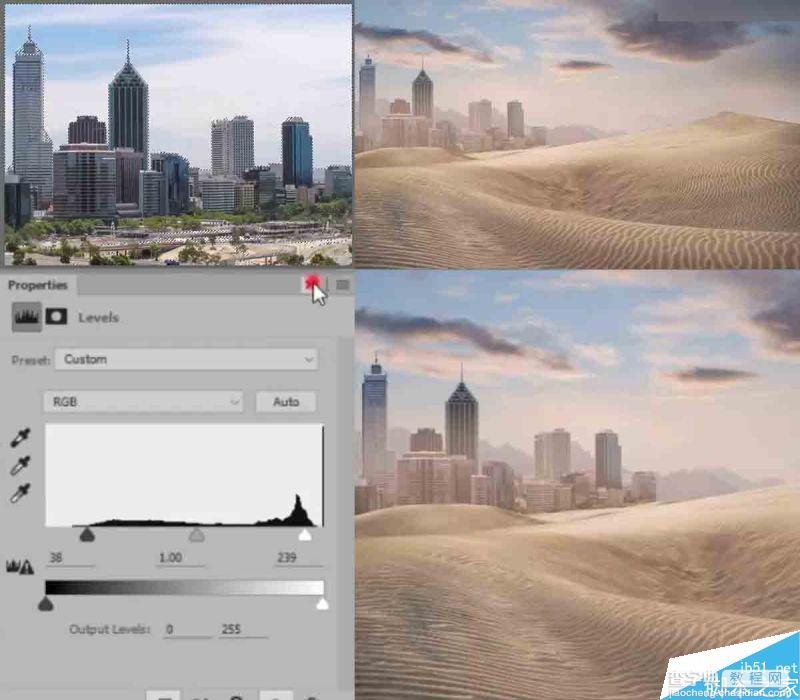 Photoshop合成创意风格被沙丘淹没的荒废城市场景6