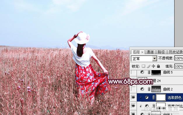 Photoshop将草丛人物图片打造魔幻的粉调红绿色效果17