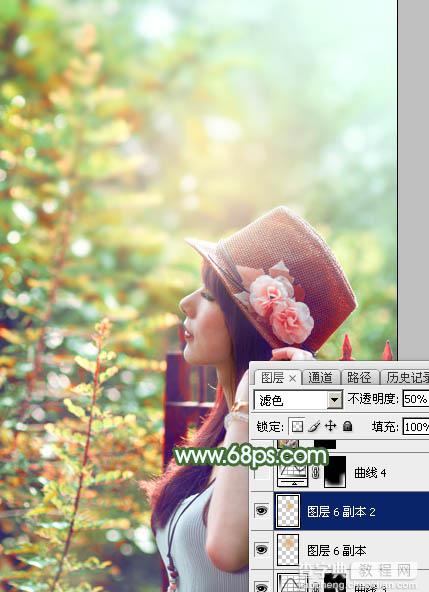 Photoshop将树林人物图片打造出甜美的青红色早秋色55