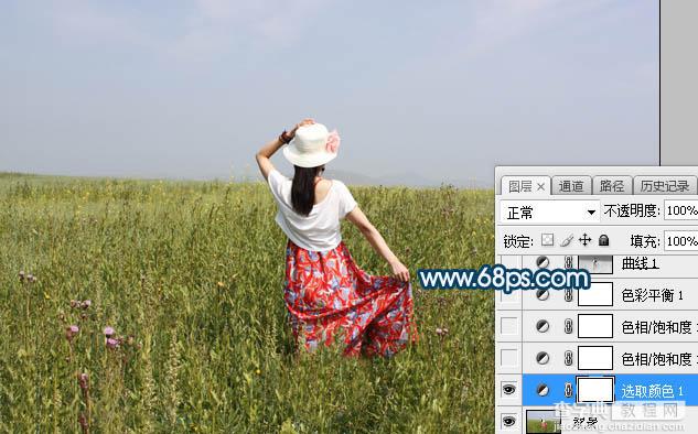 Photoshop将草原人物图片打造出唯美的蓝红色特效5