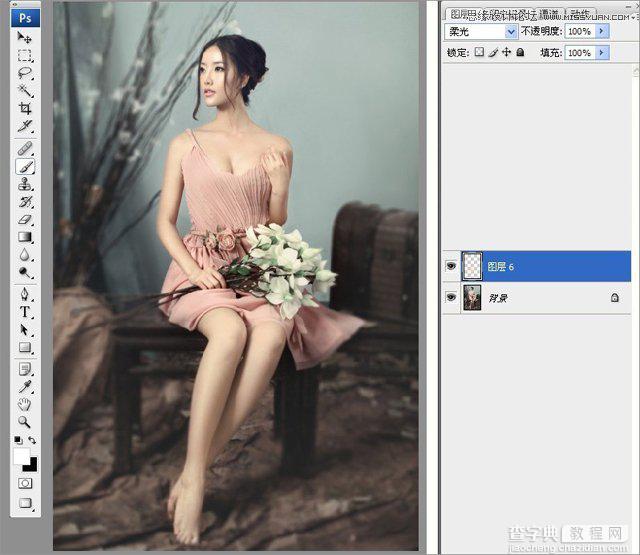 Photoshop调出淡雅肤色的室内模特教程9