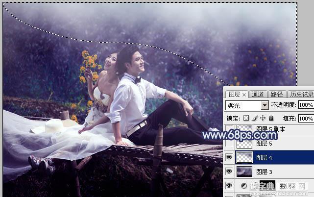 Photoshop将田园中的婚片增加唯美梦幻深蓝色25