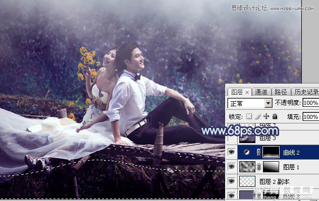 Photoshop制作梦幻蓝色调的河边婚纱照教程23
