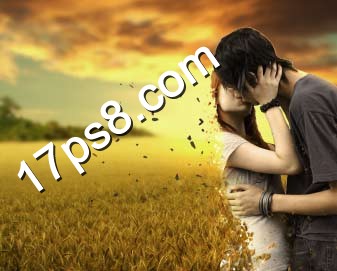photoshop将亲吻中的情侣合成霞光草原中逐渐消失的粒子化效果17