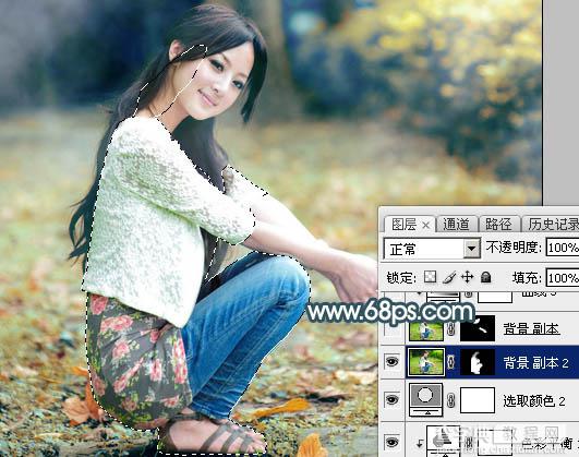 Photoshop将草地人物图片调制出柔和甜美的淡调青红色27