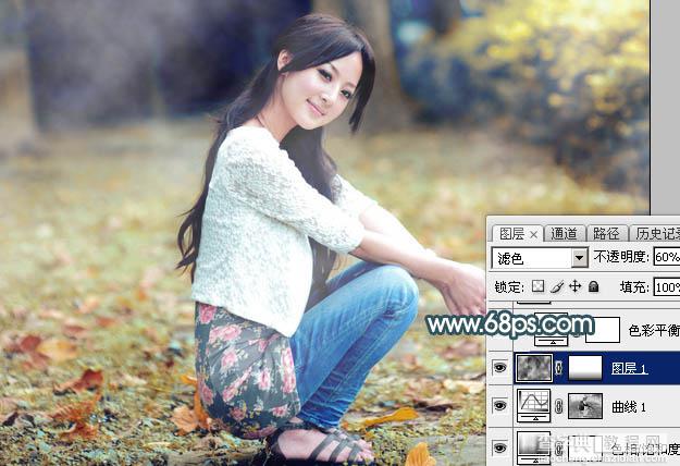Photoshop将草地人物图片调制出柔和甜美的淡调青红色16