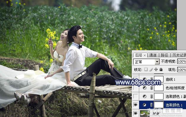 Photoshop将田园中的婚片增加唯美梦幻深蓝色6