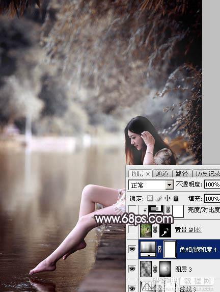 Photoshop将湖景人物图片打造出唯美的暗褐色秋季25