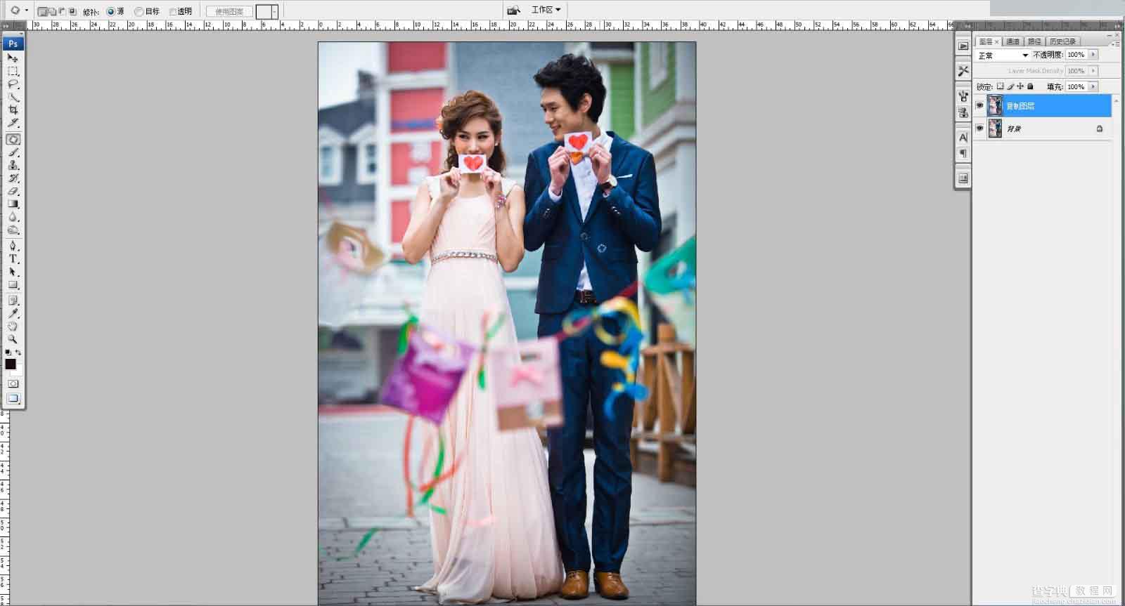 Photoshop调出韩式小清新室外婚纱照片11