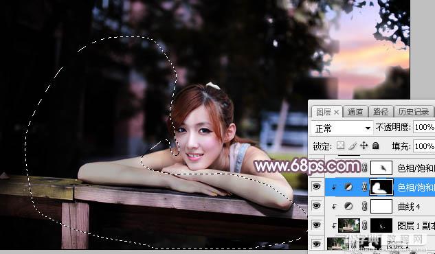Photoshop调制出唯美的淡红色逆光护栏边的人物图片22