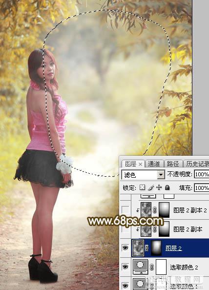 Photoshop为树林人物图片调制出淡美的秋季黄褐色11