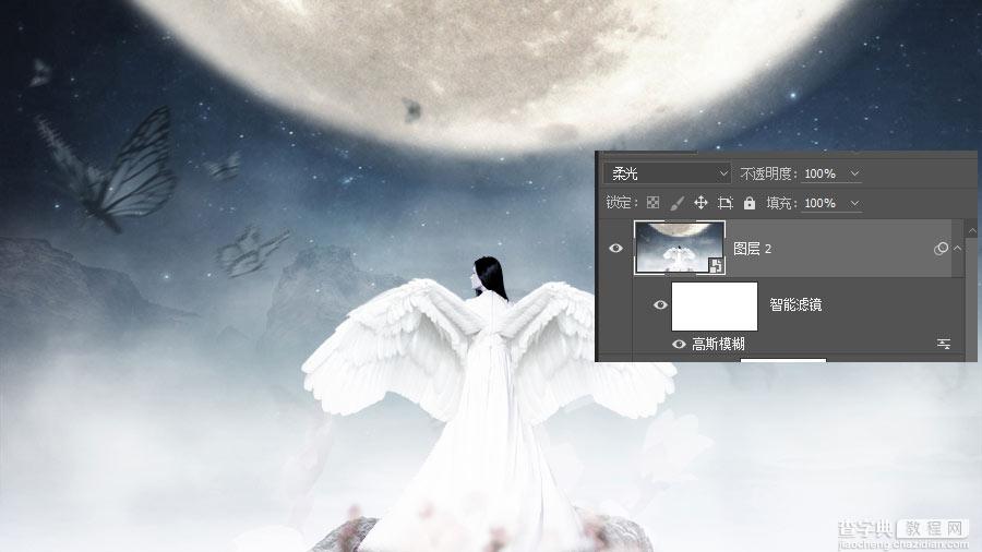 Photoshop合成在月光下挥着翅膀的天使11