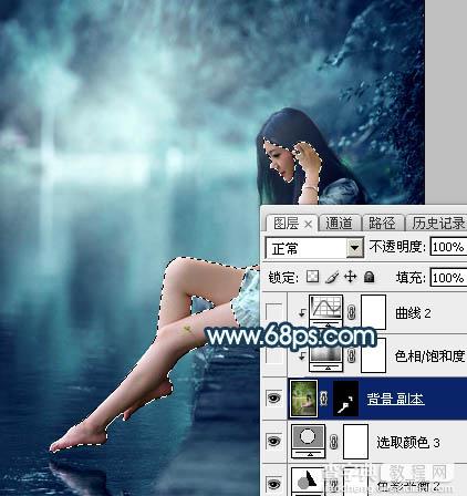 Photoshop调出梦幻唯美的暗调青蓝色河边人物图片32