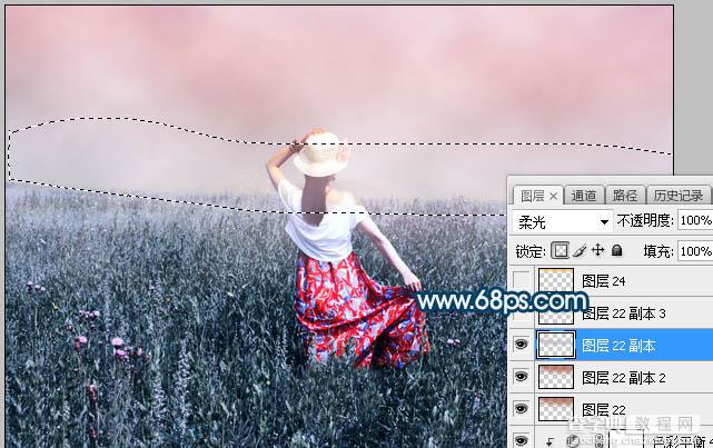 Photoshop将草原人物图片打造出唯美的蓝红色特效29
