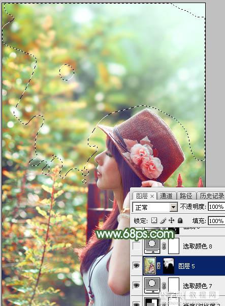 Photoshop将树林人物图片打造出甜美的青红色早秋色53