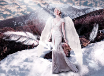 Photoshop合成梦幻唯美的雪山上白色天使1