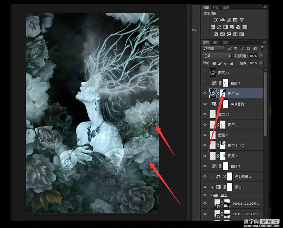 Photoshop合成恐怖主题风格的树妖人像海报25
