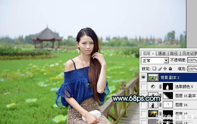 Photoshop调制出荷塘边的人物加上暗调晨曦暖褐色31