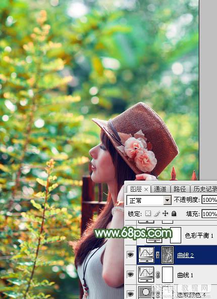 Photoshop将树林人物图片打造出甜美的青红色早秋色18