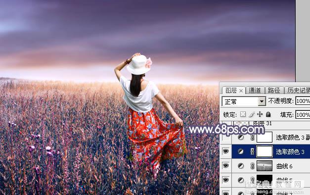 Photoshop将草原人物图片调制出唯美的暗调红蓝色56