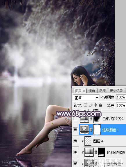 Photoshop调制出梦幻中性蓝紫色夏季水边人物图片34