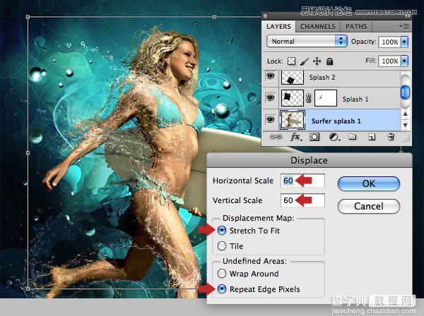 Photoshop合成从水花中冲出抱着滑板的海边美女62