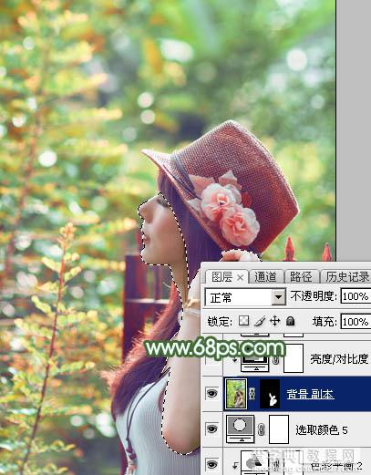 Photoshop将树林人物图片打造出甜美的青红色早秋色39