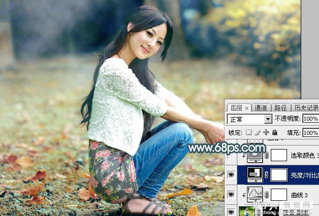 Photoshop将草地人物图片调制出柔和甜美的淡调青红色32