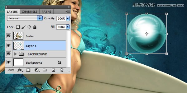 Photoshop合成从水花中冲出抱着滑板的海边美女43
