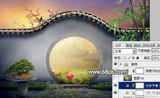Photoshop合成唯美的江南古典园林拱门美景教程62