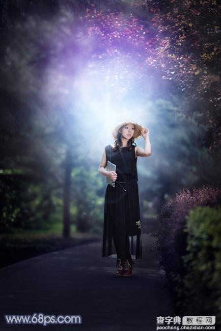 Photoshop将树林人物图片打造魔幻的蓝紫色特效2