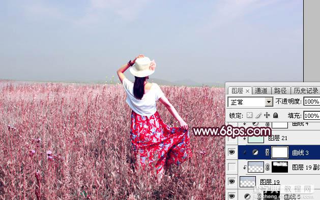 Photoshop将草丛人物图片打造魔幻的粉调红绿色效果29