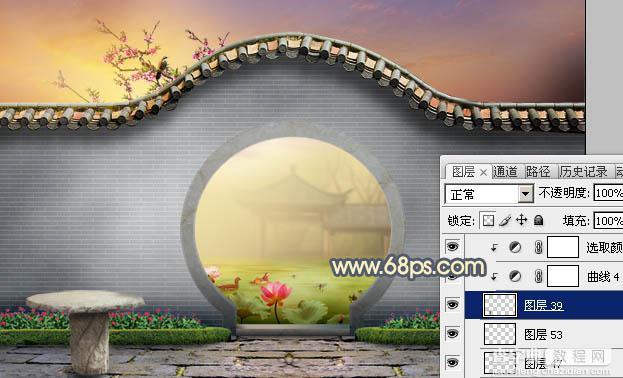 Photoshop合成唯美的江南古典园林拱门美景教程48