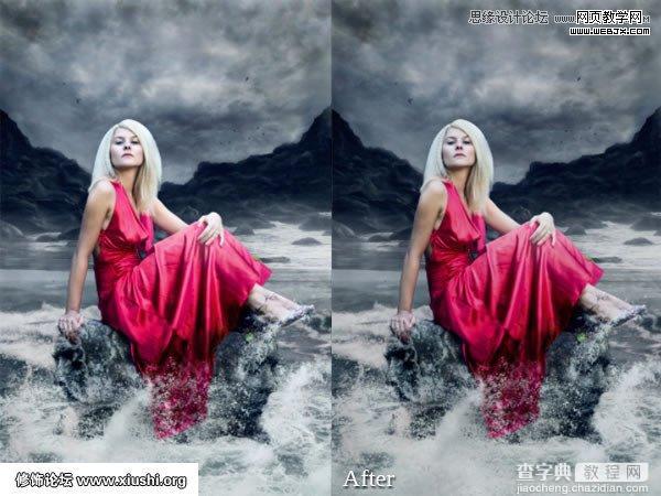 Photoshop合成制作梦幻的海边在坐岩石上的美女图片教程45