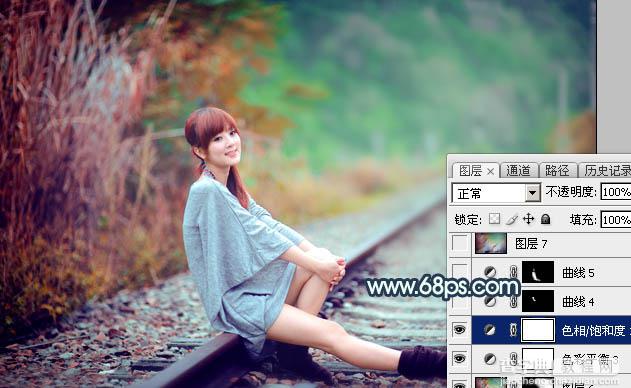 Photoshop调制出甜美的暗调青红色铁轨人物图片45